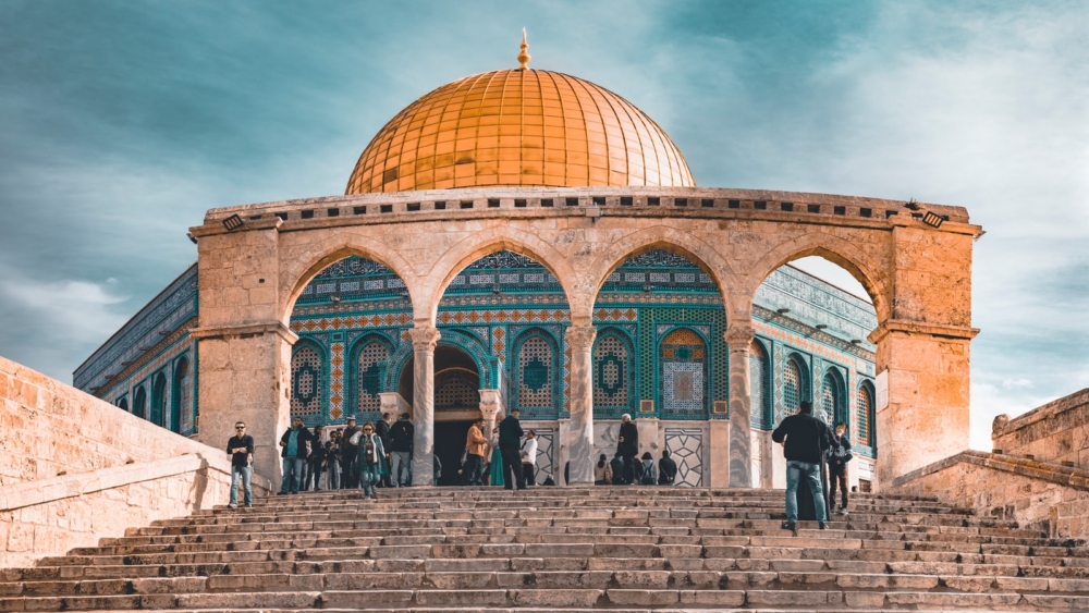 orange and blue dome mosque