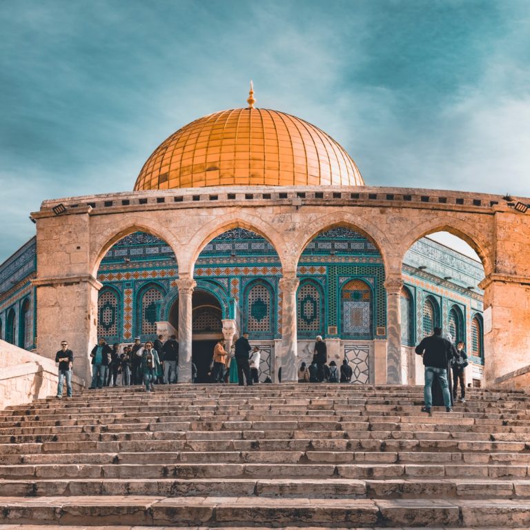 orange and blue dome mosque